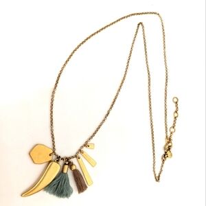 J.Crew Long Horn And Tassel Multi-pendant Necklace Brushed Gold Jcrew